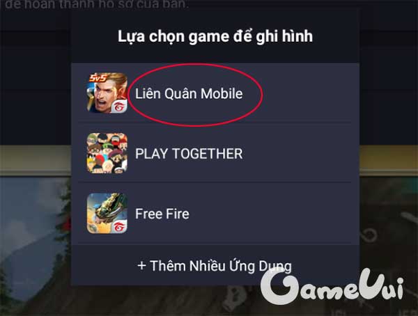 Chọn game ghi hình