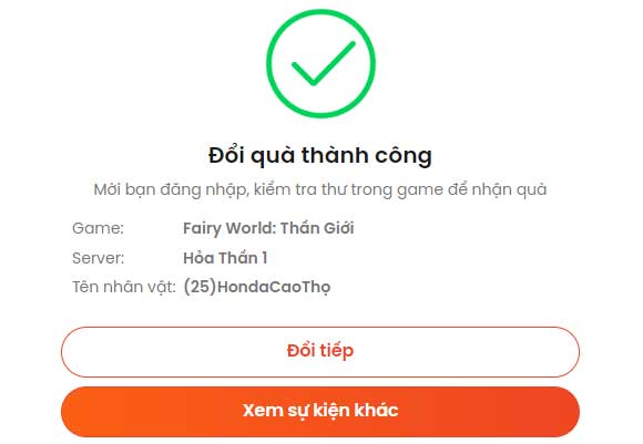 Đổi quà thành công