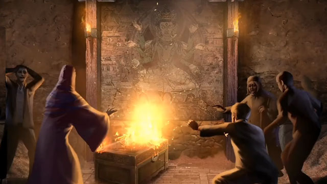 Cảnh thôn dân đang tìm cách dập lửa