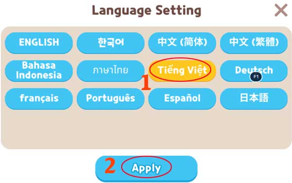 Chọn tiếng Việt