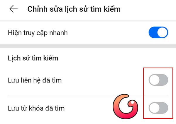 Tắt 2 tính năng lưu liên hệ và lưu từ khóa