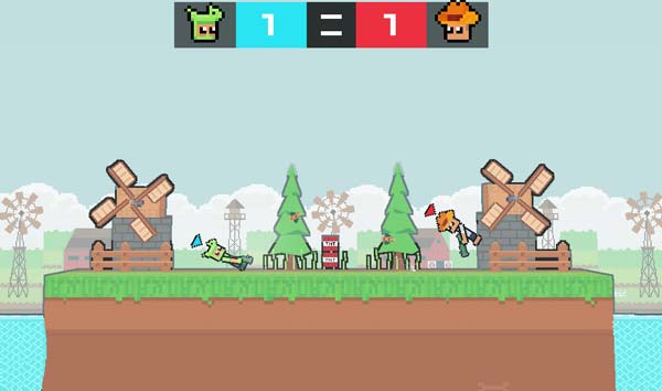 Bắn trúng, đẩy lùi đối thủ rơi ra khỏi sàn đấu