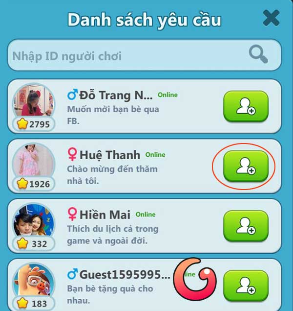 Ấn nút kết bạn