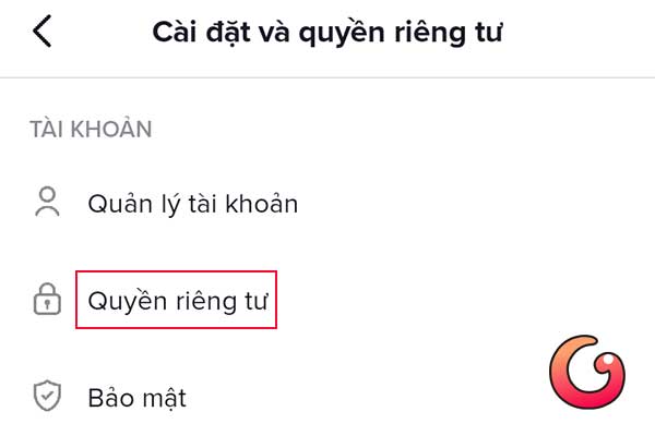 Chọn Quyền riêng tư
