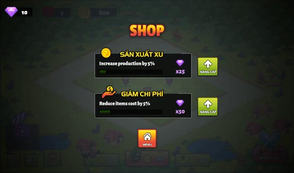 Dùng kim cương để nâng cấp chỉ số