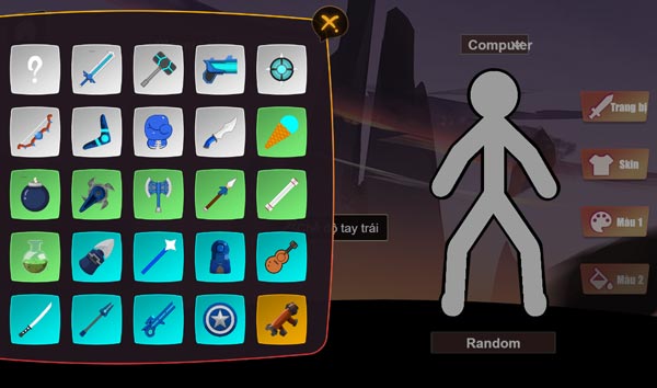 Tùy chỉnh, lựa chọn các món vũ khí