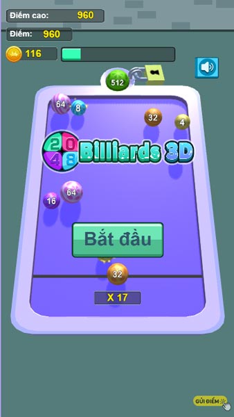 Chơi game 2048 Billiards 3d - GameVui