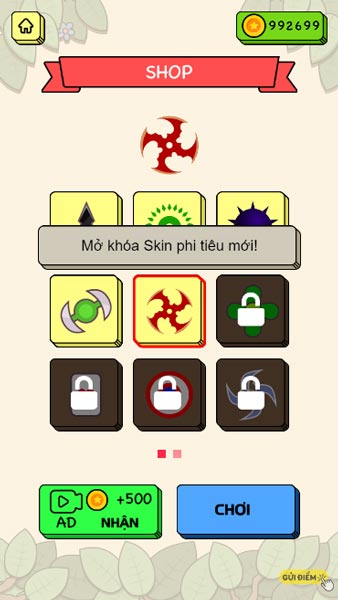 Các mẫu Skin đa dạng của phi tiêu trong Shop cửa hàng