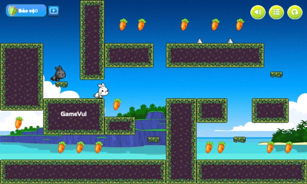 Điều khiển 2 chú thỏ đen và trắng ăn cà rốt