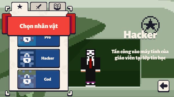 Các mẫu nhân vật như Noob, Pro, Hacker và God trong Shop