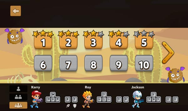 Lựa chọn cấp độ và chế độ 1, 2 hoặc 3 người chơi