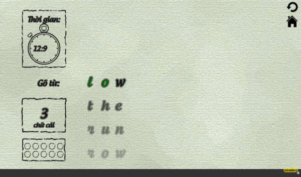 Gõ đúng hệ thống sẽ hiện màu xanh