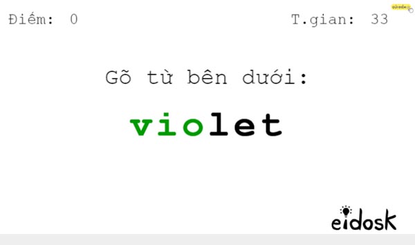 Gõ đúng game sẽ hiện màu xanh