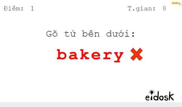 Nếu sai sẽ hiện màu đỏ và bỏ qua từ đó