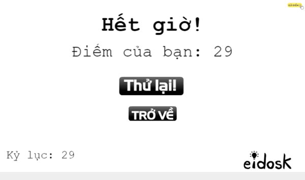 Kết quả đánh máy 10 ngón cuối cùng