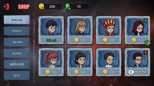 Các mẫu nhân vật trong Shop cửa hàng