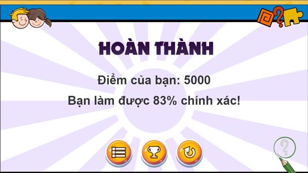 Hoàn thành 60 level để xem số điểm của bạn