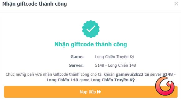 Nhận giftcode thành công