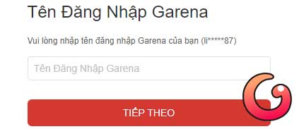 Điền tên đăng nhập tài khoản Garena