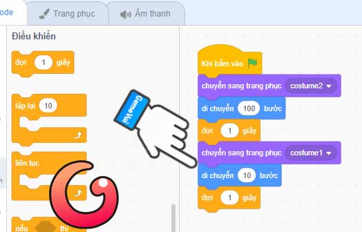 Kéo 3 lệnh tiếp theo xuống phía dưới