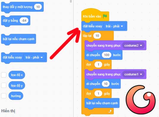 Lệnh Đặt kiểu xoay trái phải