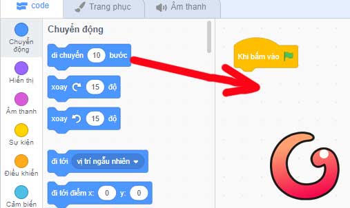 Kéo lệnh Di chuyển 10 bước