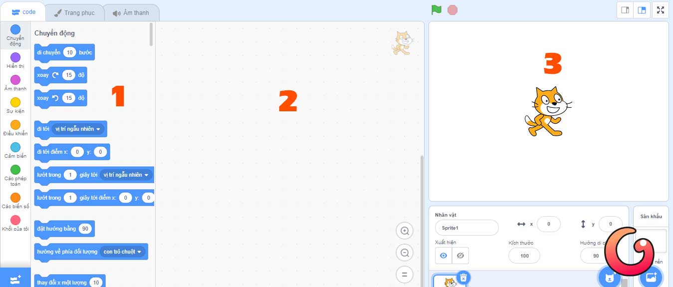 Giao diện chính của Scratch