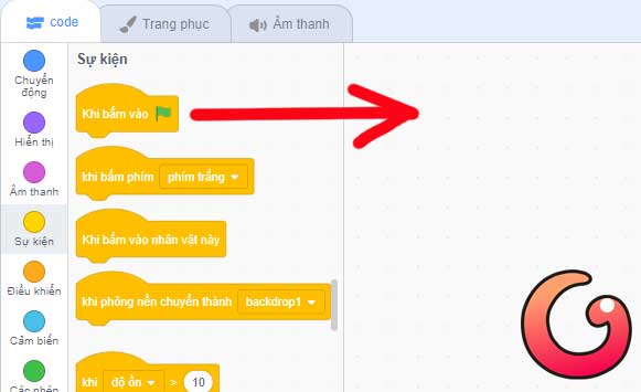 Kéo lệnh Khi bấm vào lá cờ