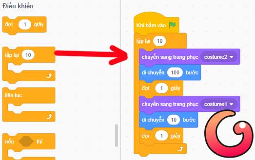 Tạo vòng lặp di chuyển