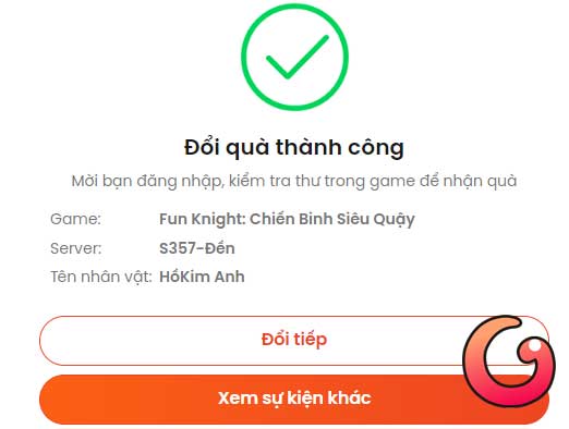 Đổi quà thành công