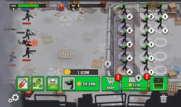 Kết hợp, đặt lính Stickman vào tường căn cứ để phòng thủ