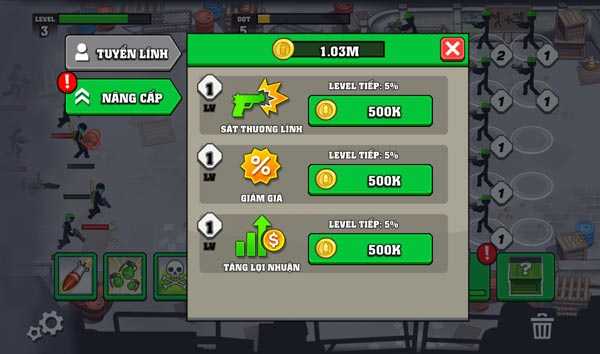 Mua vật phẩm nâng cấp hoặc lính trong Shop