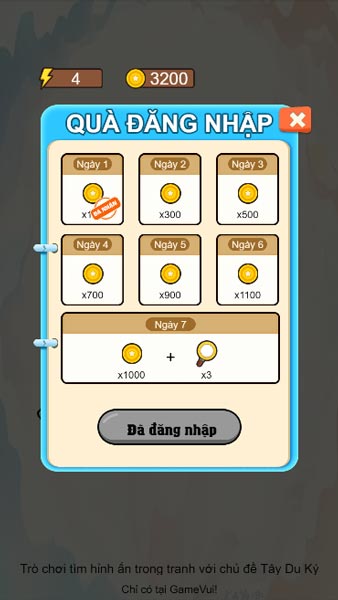 Nhận thưởng đăng nhập hàng ngày