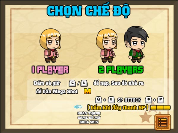 Chọn chế độ chơi Zombie 1 hoặc 2 người