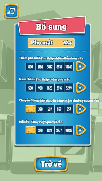 nâng cấp chỉ số của các vật phẩm hỗ trợ