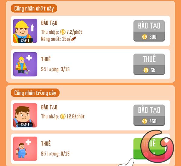 Thuê công nhân trồng cây và chặt cây