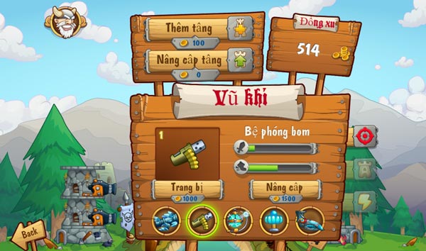 Shop cửa hàng để nâng cấp tầng tháp, vũ khí, súng...