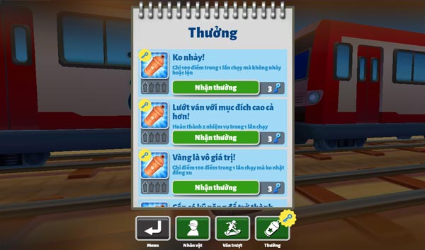 Hệ thống phần thưởng đa dạng nếu hoàn thành nhiệm vụ
