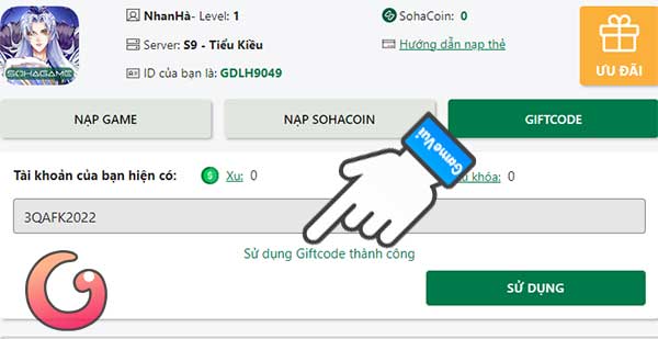 Sử dụng giftcode thành công