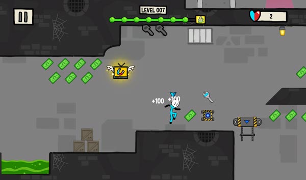 Stickman xanh sẽ thu thập chìa khóa màu xanh