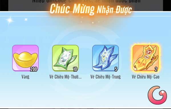 Phần thưởng mà bạn được nhận