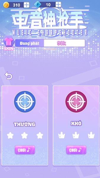 Mỗi bài hát sẽ có 2 chế độ Thường và Khó