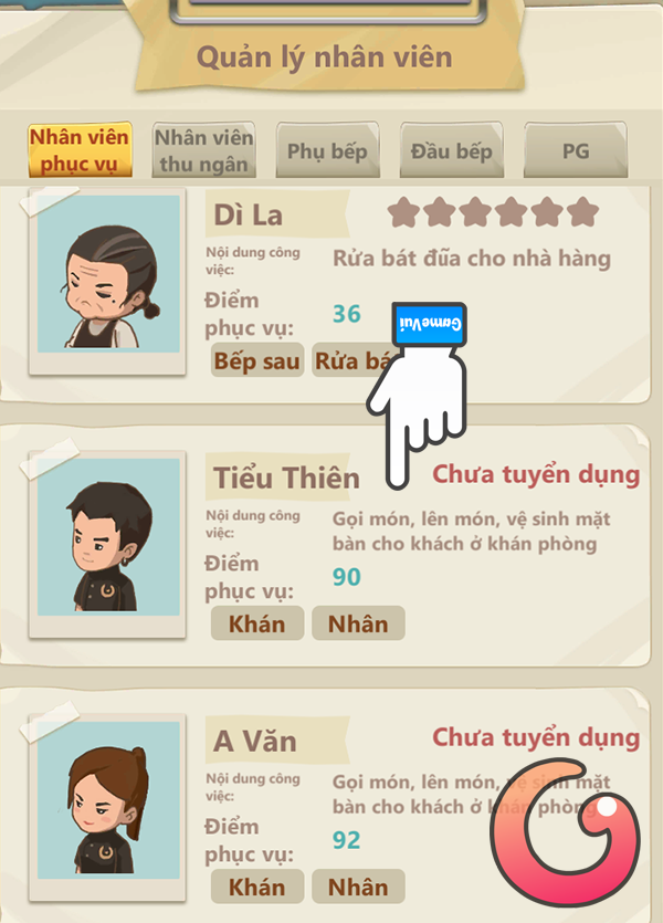 Chọn nhân viên chưa tuyển dụng