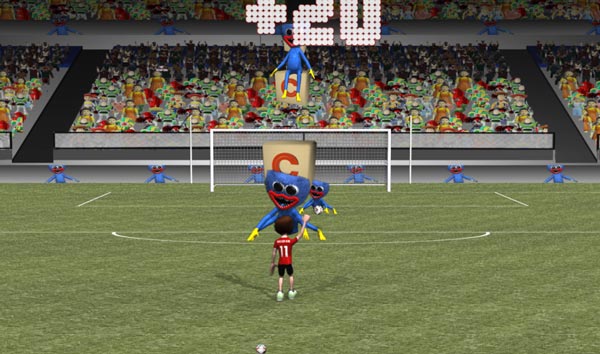 Đá bóng trúng Huggy Wuggy để hất ngã nó, ghi điểm