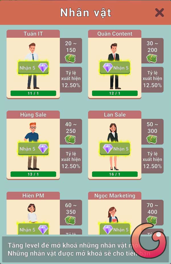 Mở khóa nhân vật mới