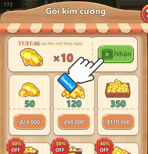 Xem quảng cáo nhận kim cương