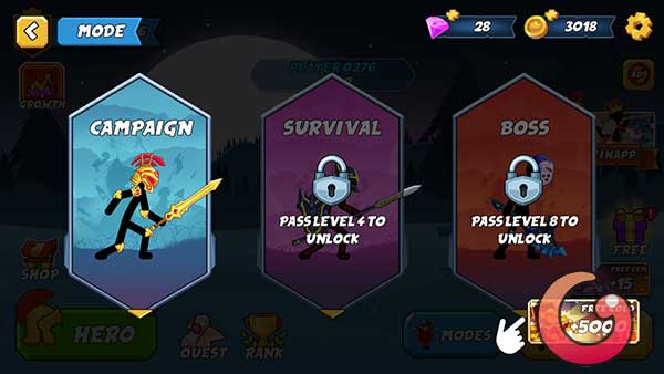 Stickman Legacy: Giant War có 3 chế độ chơi