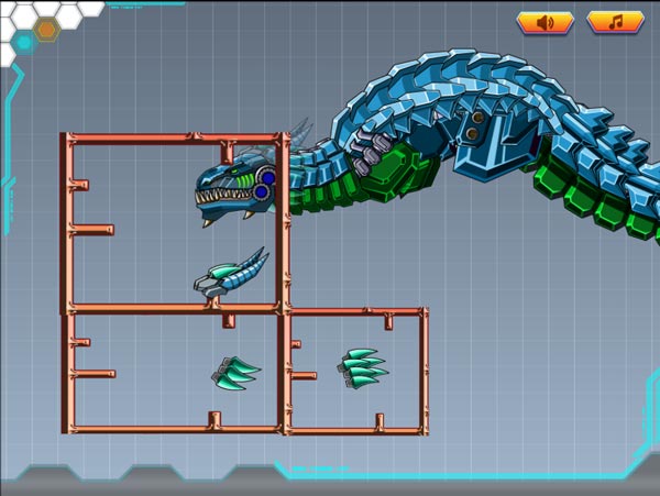 Kéo và thả các bộ phận để lắp ghép Robot khủng long