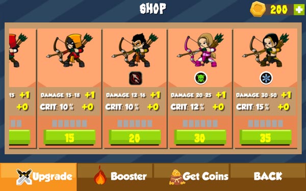 Nâng cấp nhân vật trong Shop cửa hàng bằng xu vàng