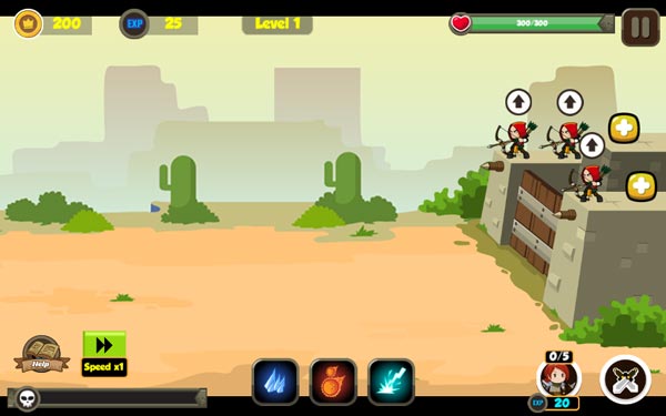 Đặt cung thủ vào 5 vị trí trên pháo đài